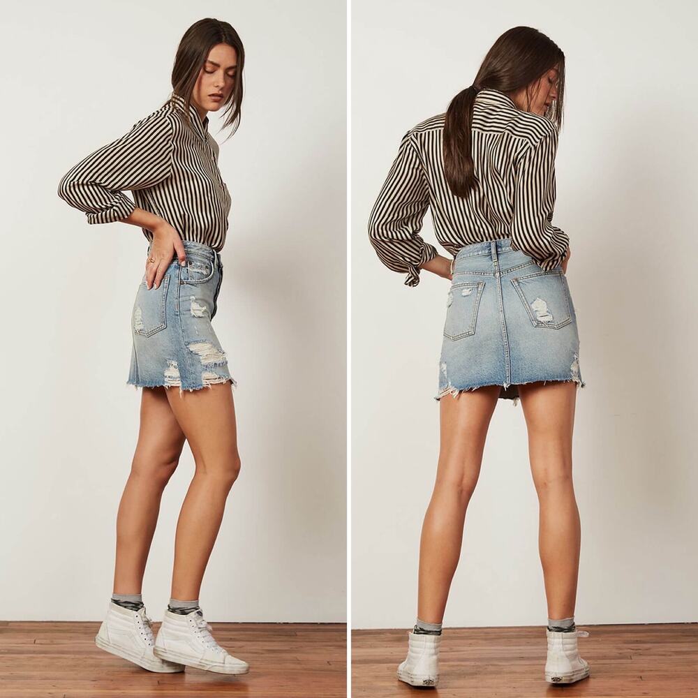 NWT Boyish‎ The Corey High Rise Rigid Denim Skirt in Dr. Strangelove Sz 26 Blue